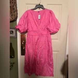 NWT Gorgeous Puff Sleeve Midi Dress in  Vivid Begonia by Old Navy